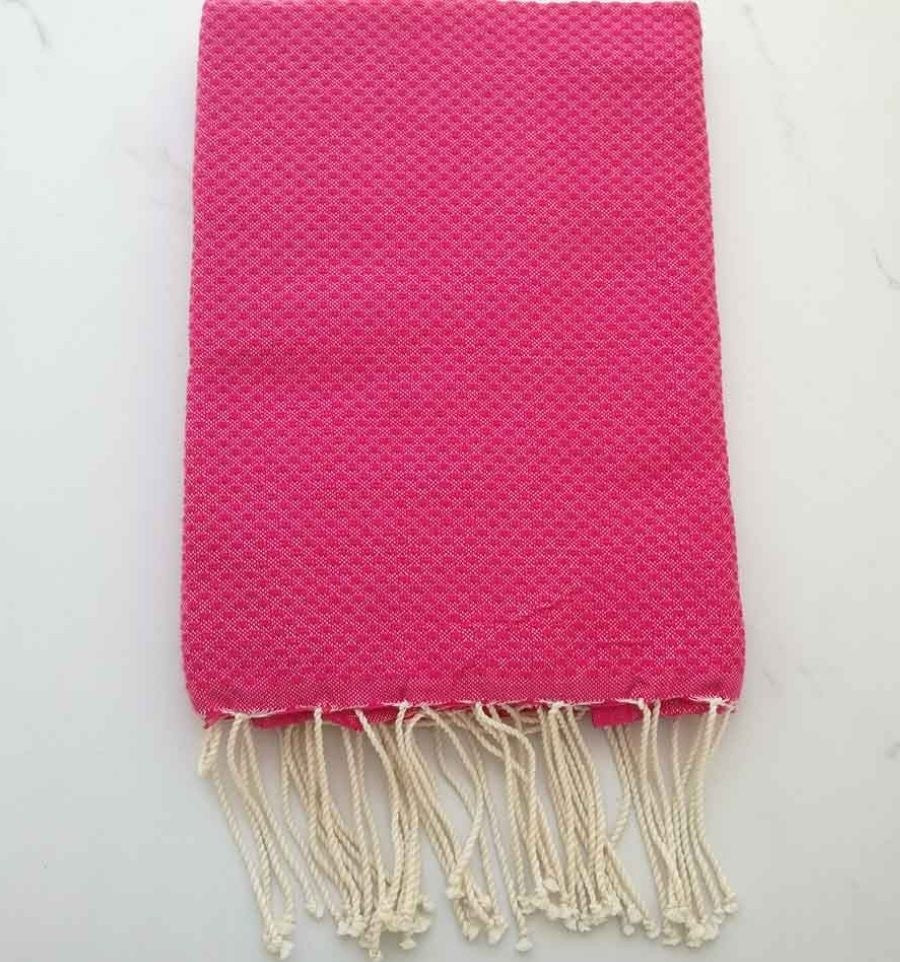 Fouta nid d'abeille unie rose fushia