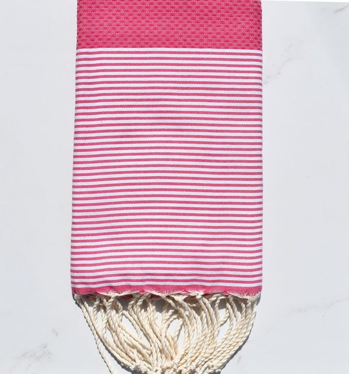 Fouta nid d'abeille rose carmine