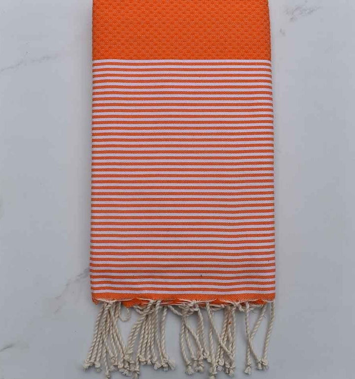 Fouta nid d'abeille orange rayée blanc