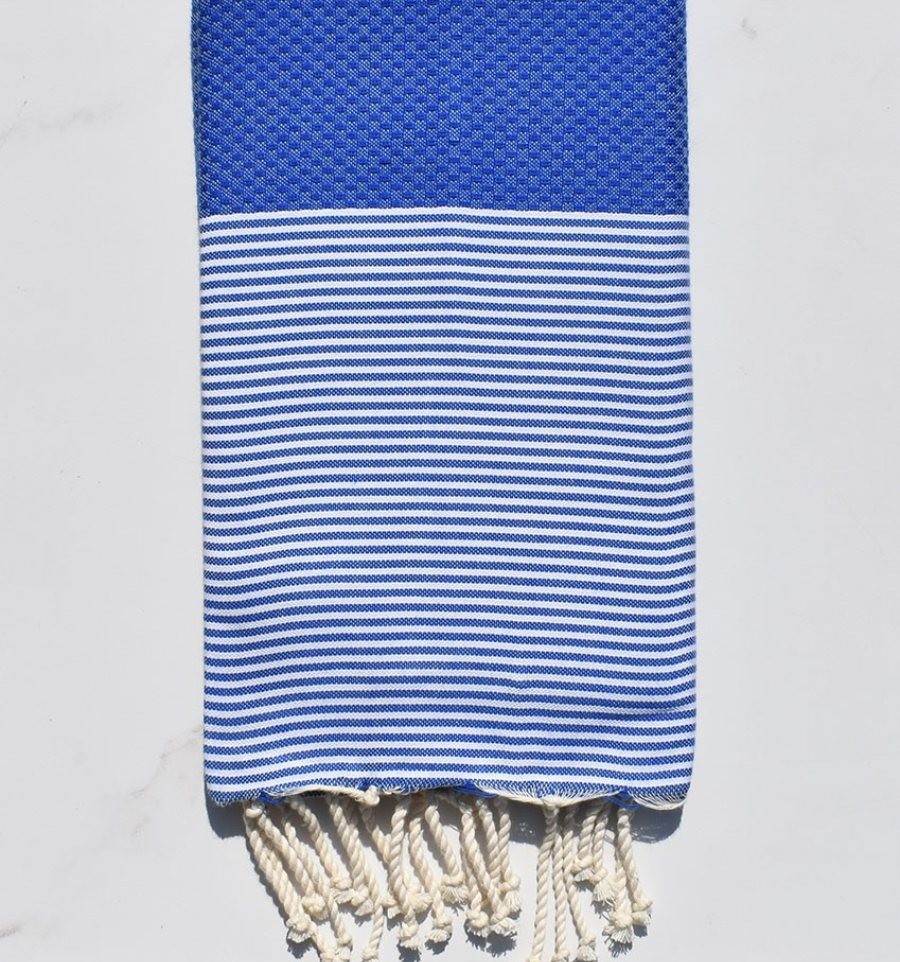 Fouta nid d'abeille bleu