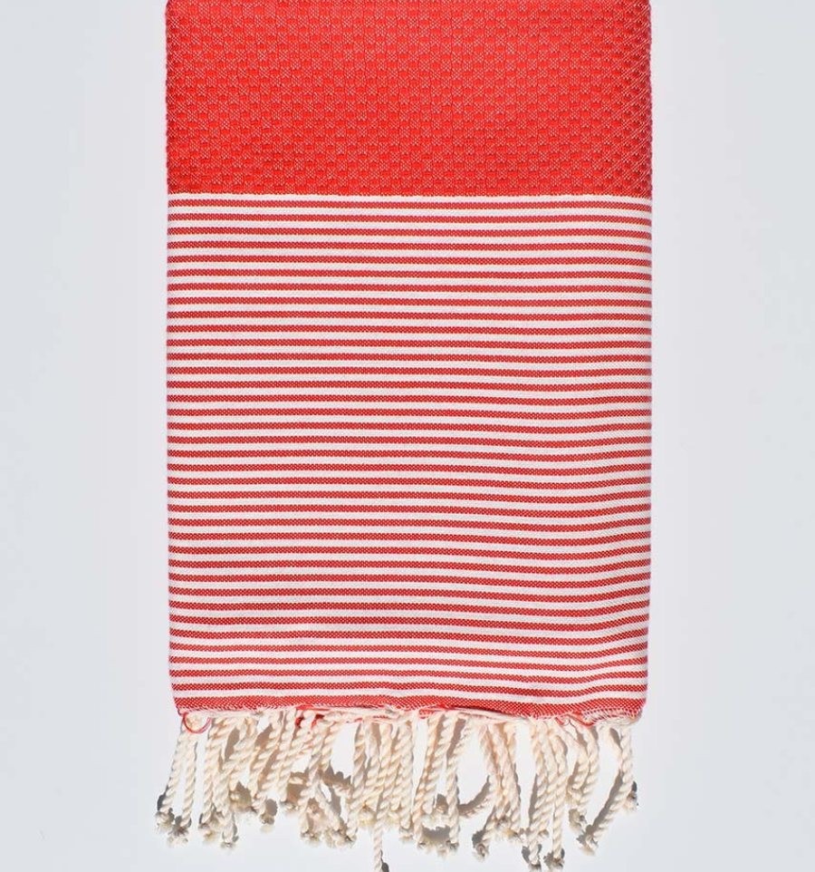 Serviette de plage nid d'abeille rouge