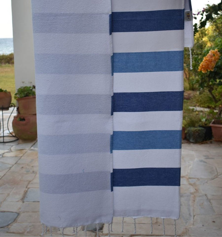 Fouta éponge voilier bleu et bleu roi