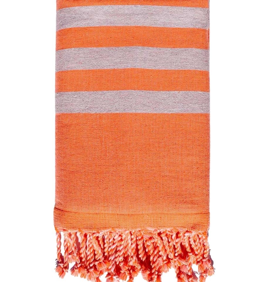 Fouta orange et gris doublée éponge