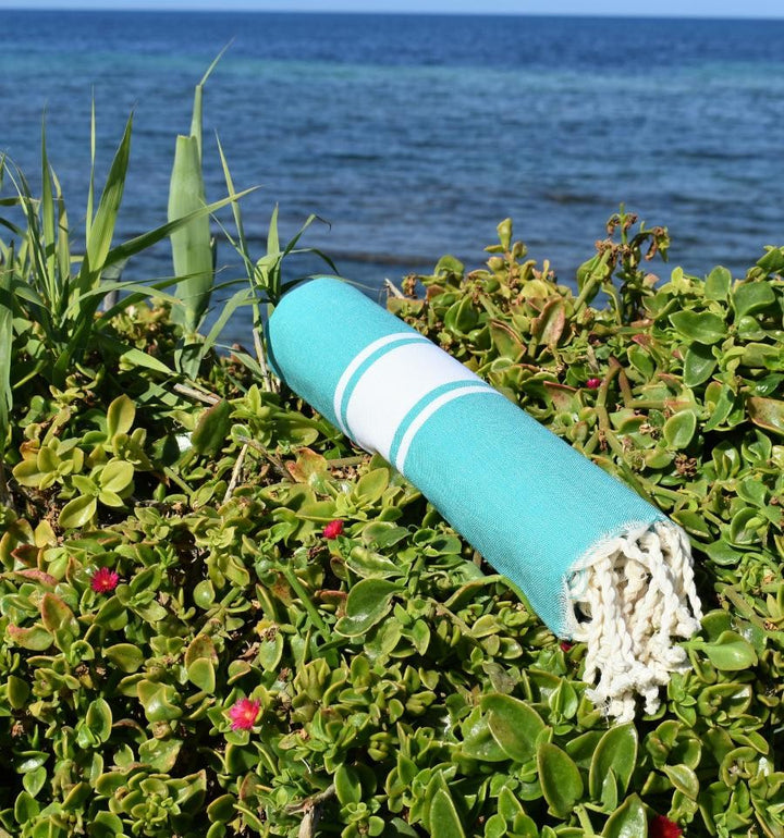 Fouta plate bleu vert