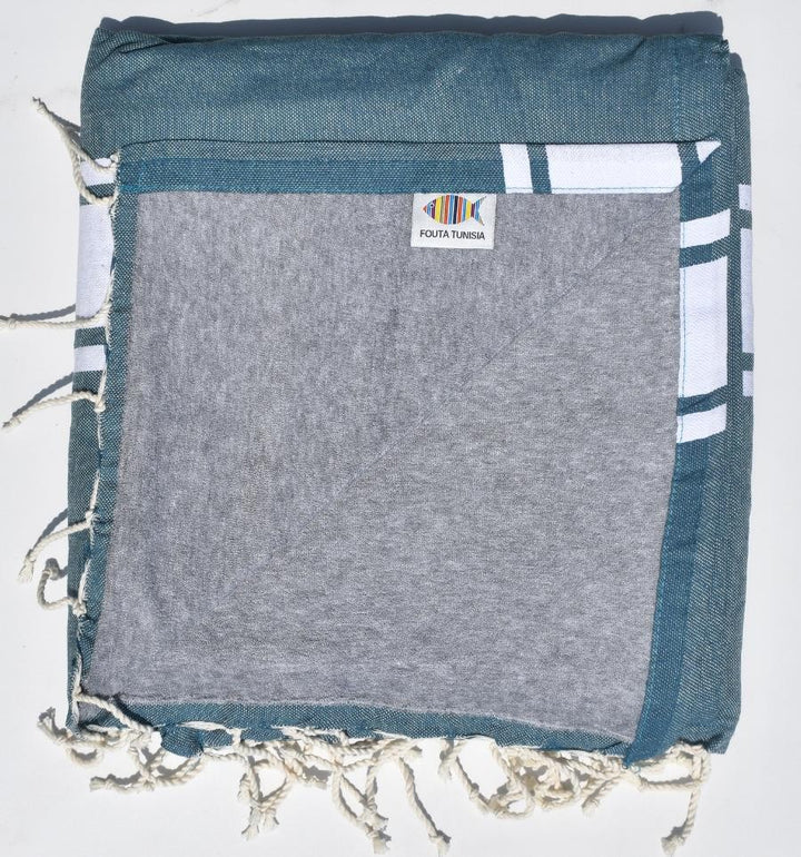 Fouta bleu canard doublée éponge grise