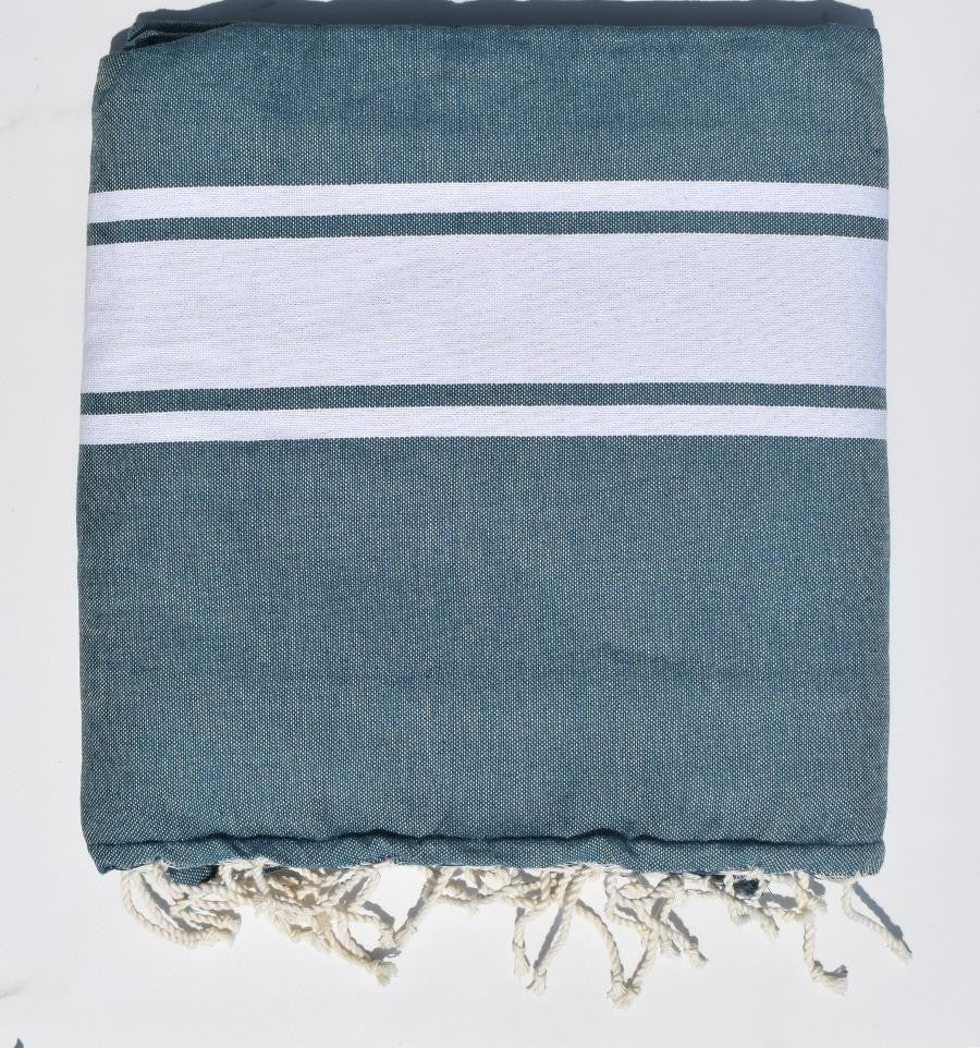 Fouta bleu canard doublée éponge grise