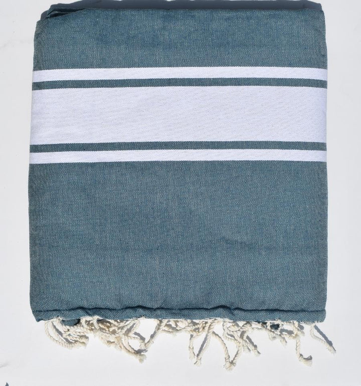 Fouta bleu canard doublée éponge grise