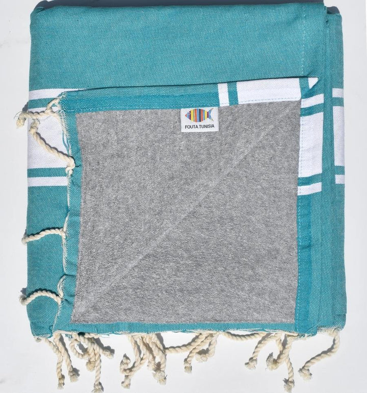 Fouta vert sarcelle doublée éponge grise