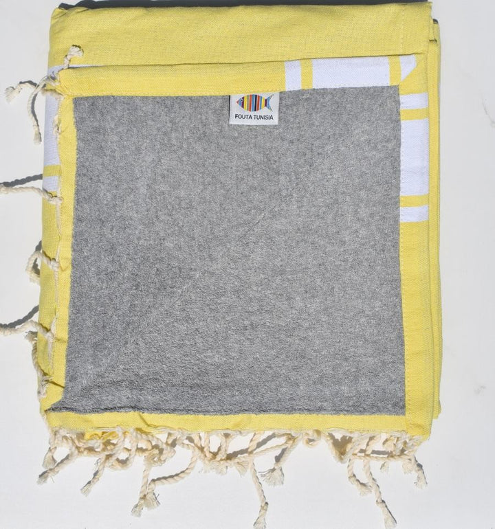 Fouta plate jaune doublée éponge