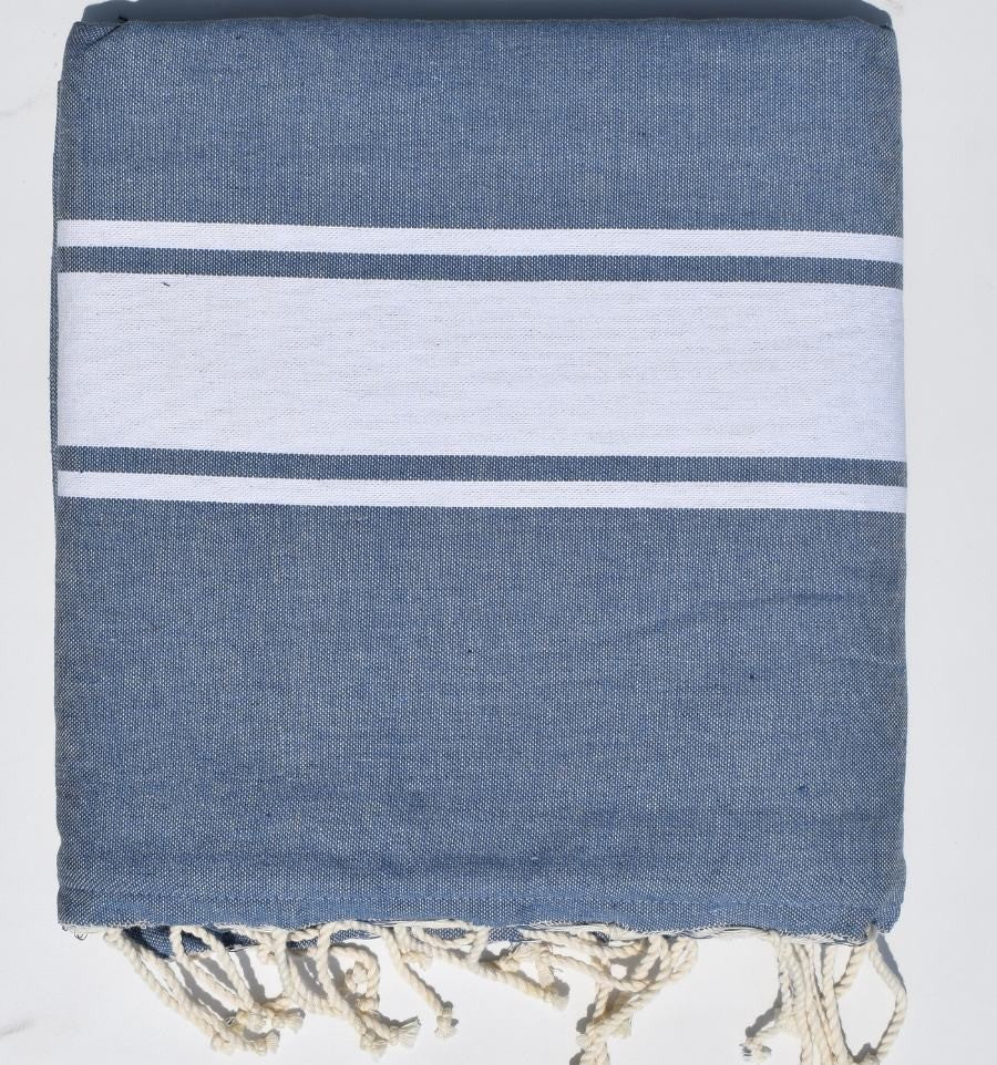 Fouta bleu guède doublée éponge grise