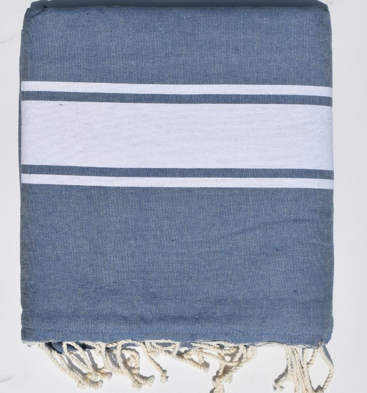 Fouta bleu guède doublée éponge grise