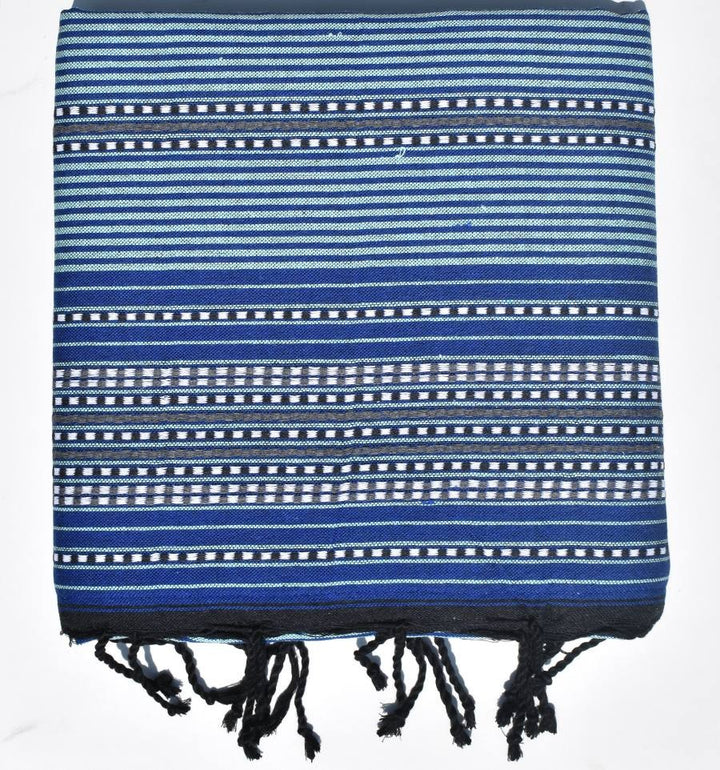 Fouta bleue à rayures doublée éponge grise