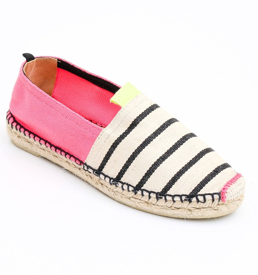 Espadrille rose fluo avec rayures