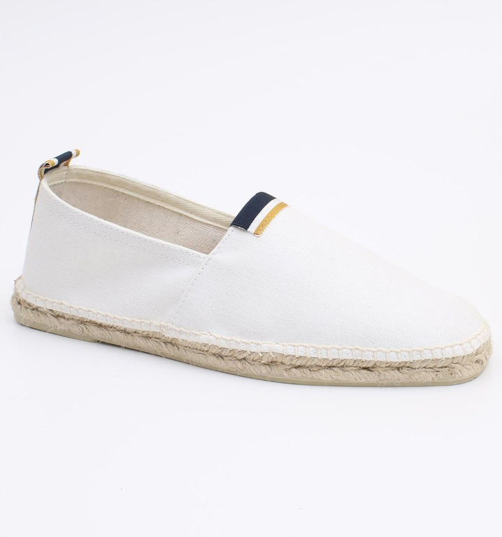 Espadrilles blanches avec bande bleu marine et jaune