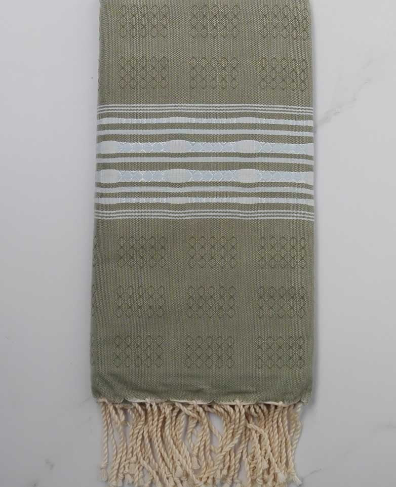 Fouta thalasso vert sauge avec motifs bleu 