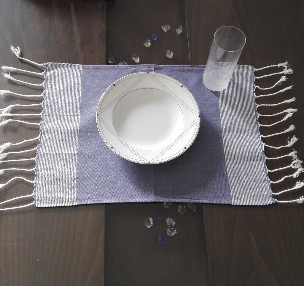 Mini fouta bleu guède au fil lurex argenté 