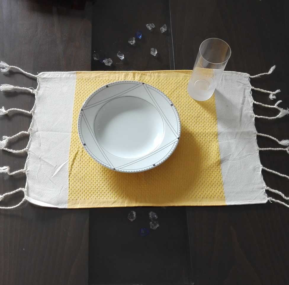 Mini fouta blanc crème et jaune ocre 