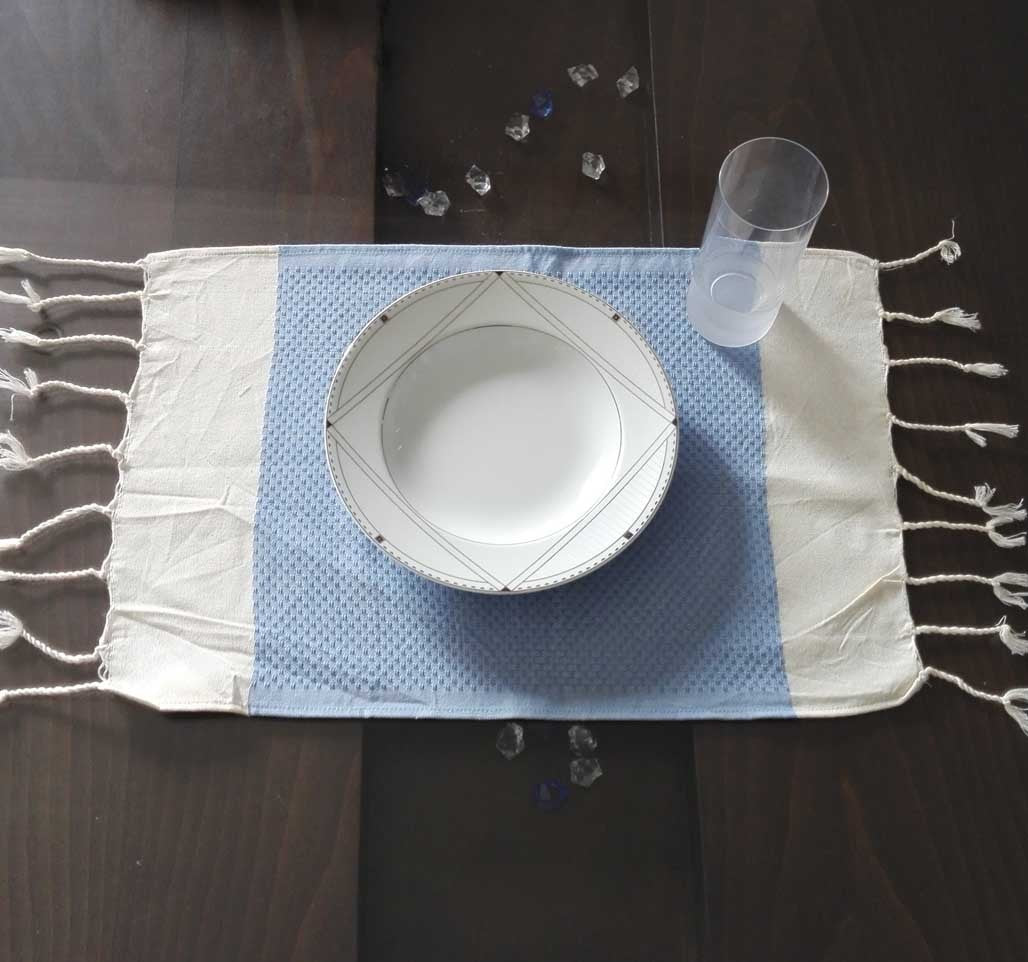 Mini fouta blanc crème et bleu 