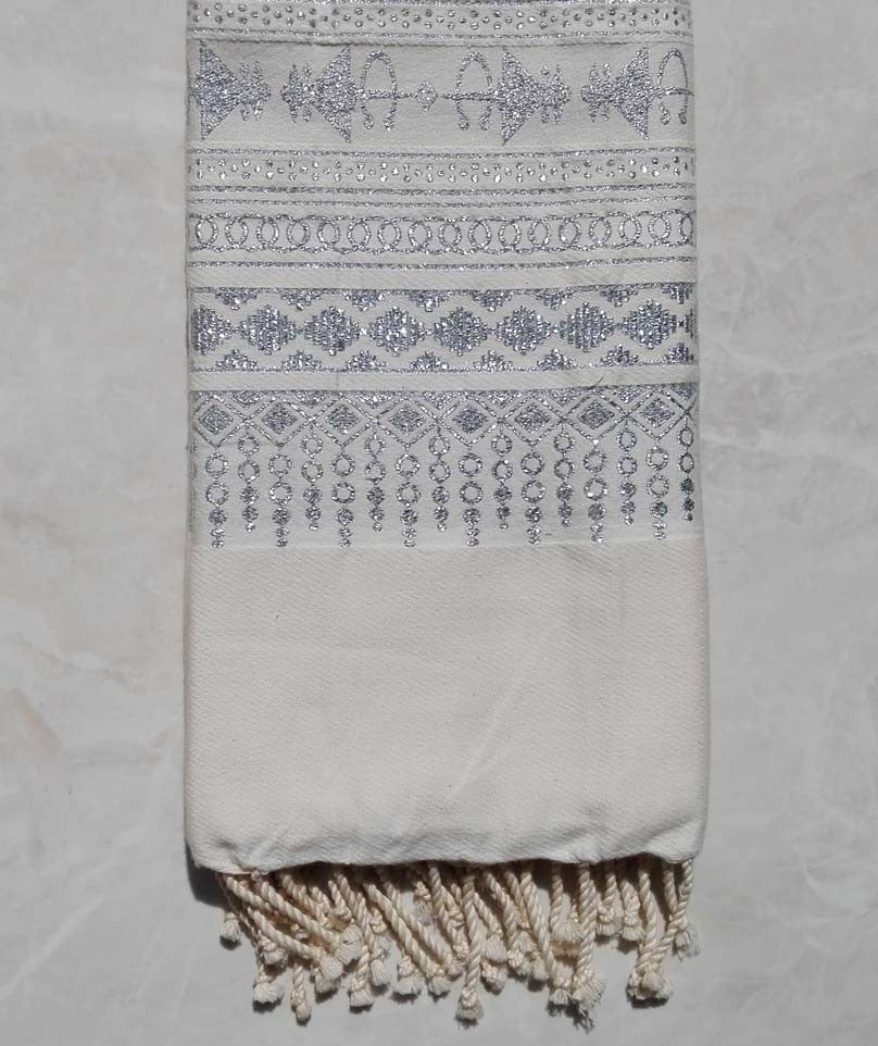 Fouta Khlela blanc crème 
