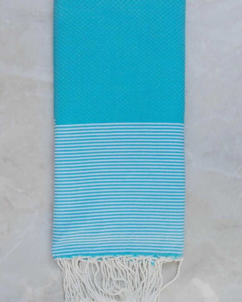 Jeté bleu turquoise rayée blanc 