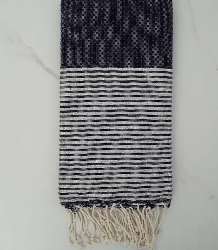 Fouta Lurex nid d'abeille bleu nuit 
