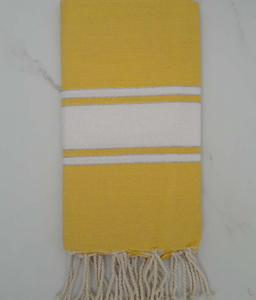 Fouta lurex jaune bande blanche 