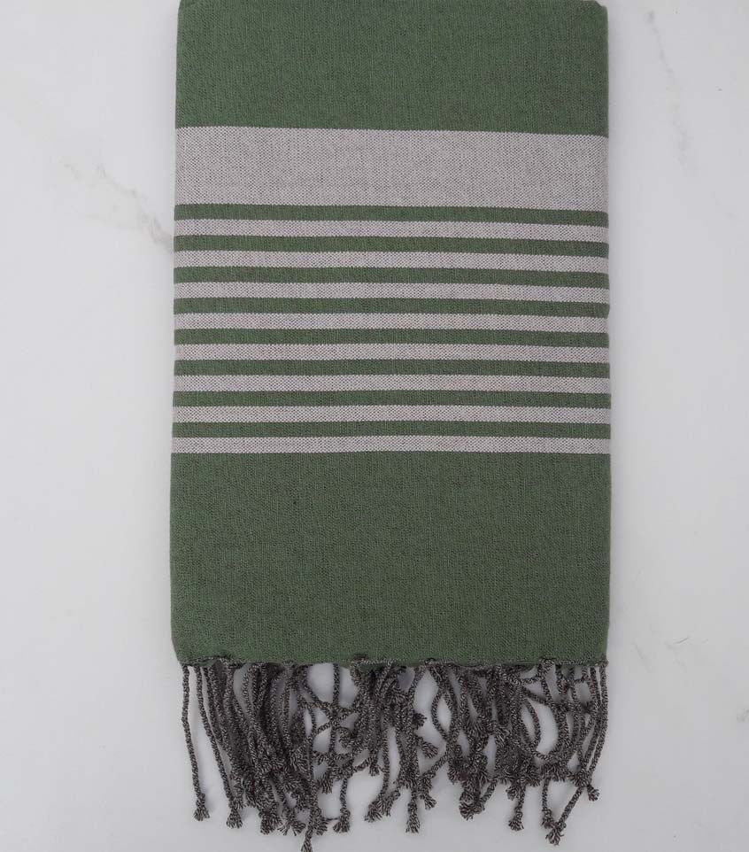 Fouta arthur vert véronèse rayée sépia 