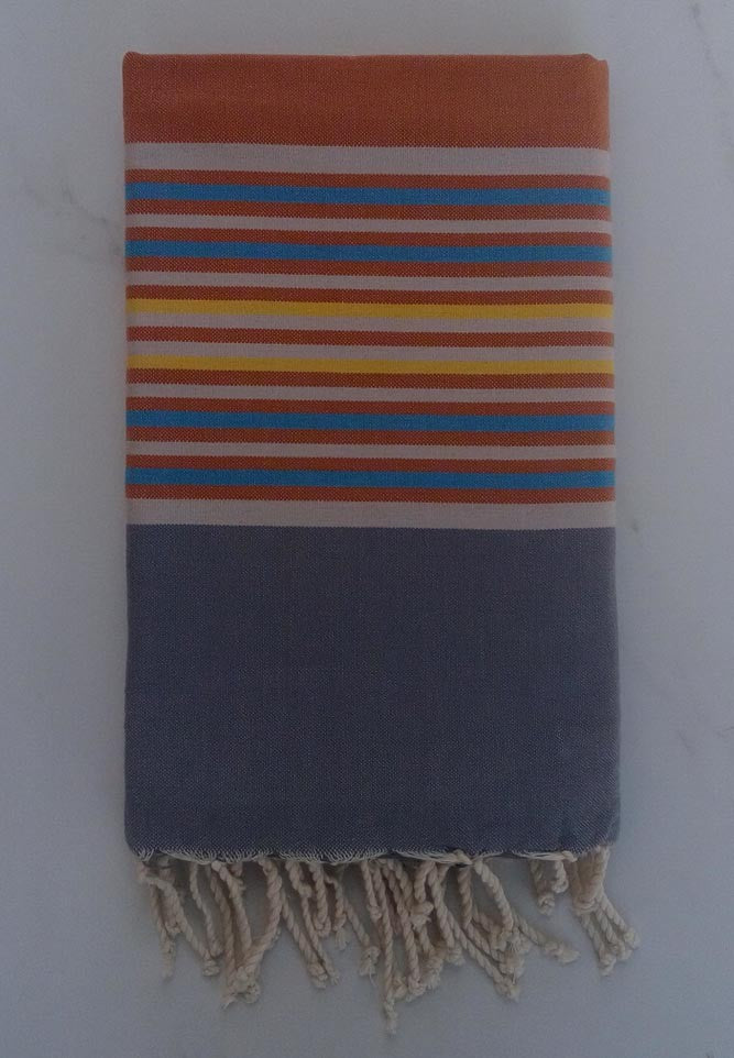 Fouta Plate aubrun et gris avec rayures 
