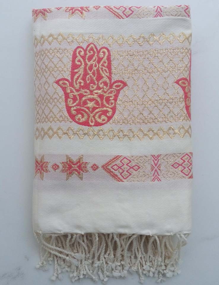 Fouta khomsa rose incarnat 1m*2m 