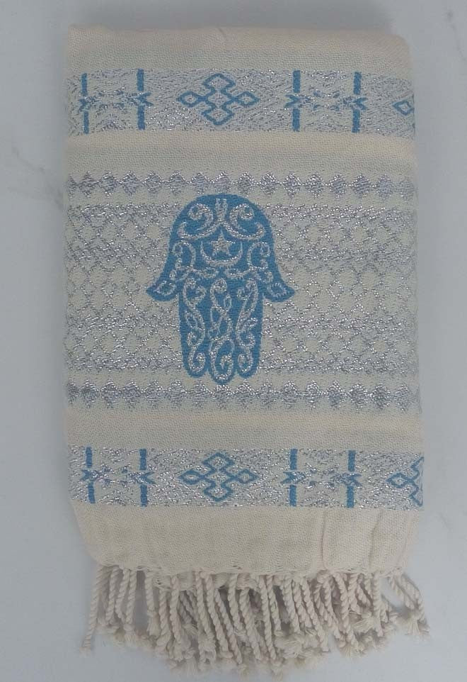 khomsa bleu azur au fil lurex argenté 