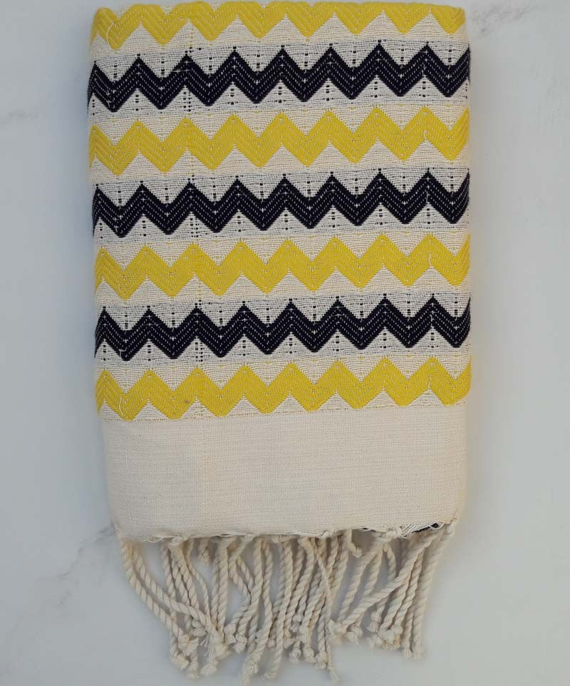 Fouta zigzag écru, jaune et noir 