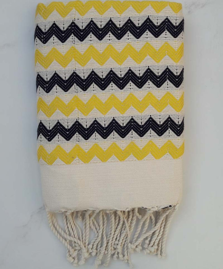 Fouta zigzag écru, jaune et noir 