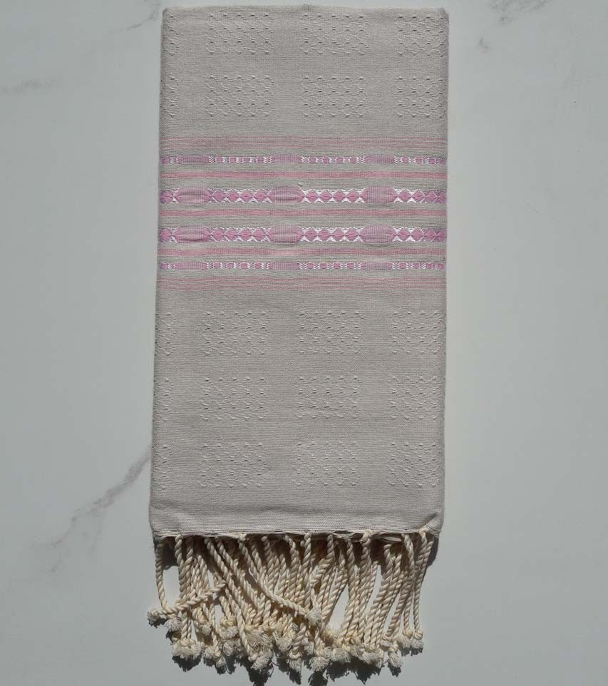 Fouta thalasso écru et rose pale 