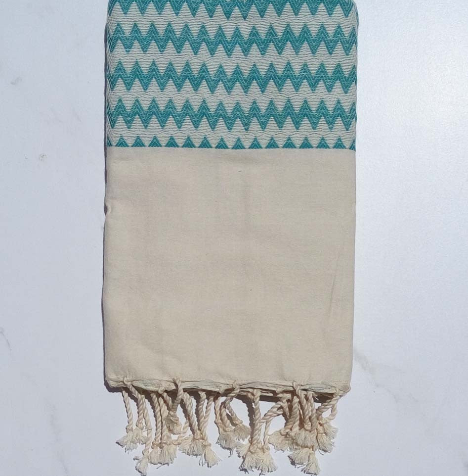Fouta zigzag blanc crème et vert 
