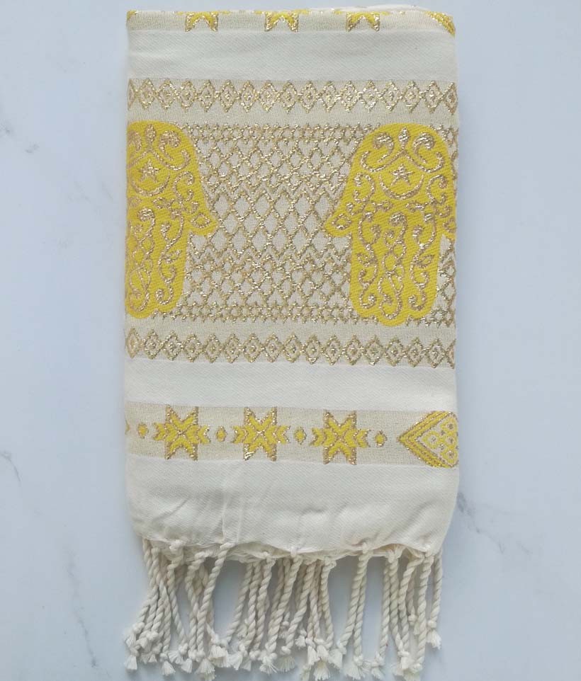 khomsa jaune au fil lurex doré 