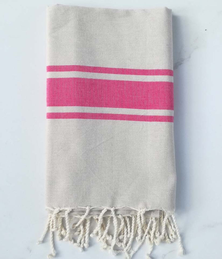 fouta plate grège rayée rose 