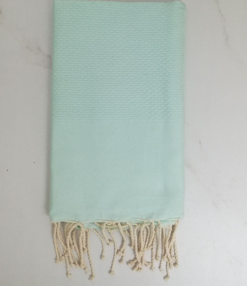 Fouta nid d'abeille unie vert d'eau 