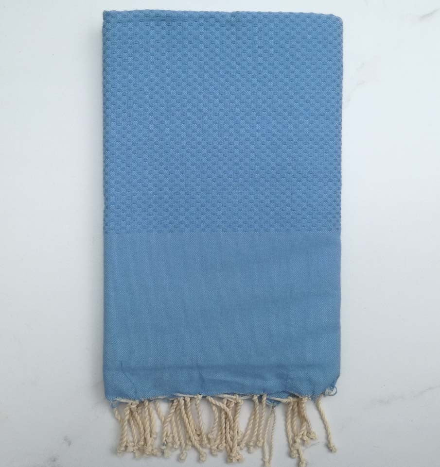 FOUTA Nid d'abeille unie bleu maya 