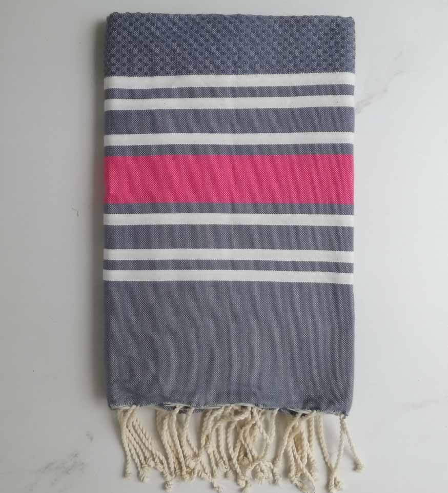 Fouta nid d'abeille bleu horizon et rose 