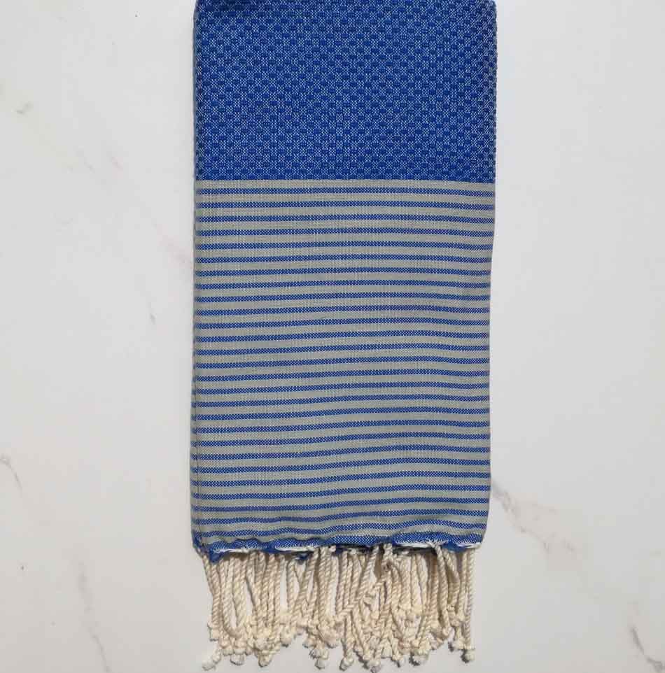 Fouta nid d'abeille bleu avec rayures 