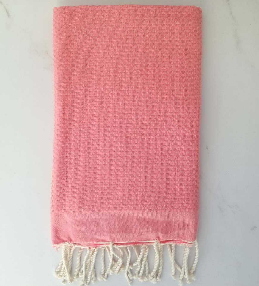 FOUTA nid d'abeille unie rose clair 