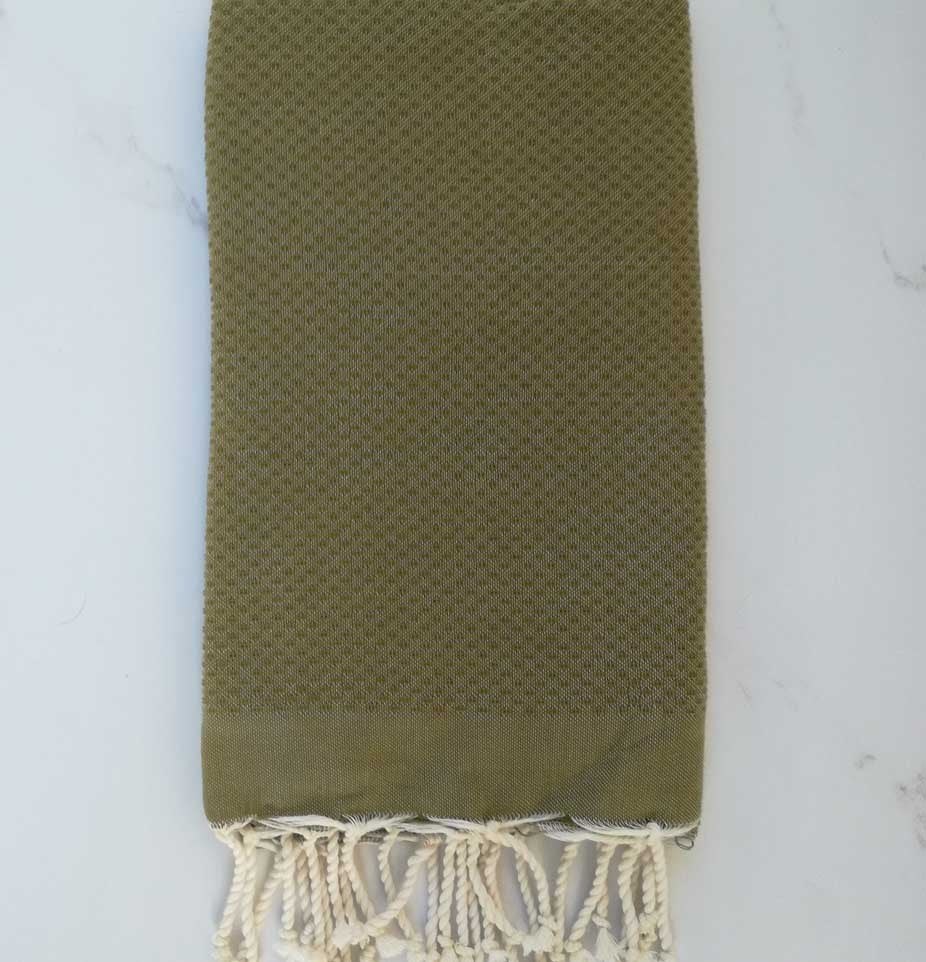 FOUTA Nid d'abeille unie vert kaki 