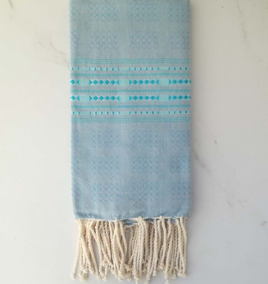 Fouta thalasso bleu bleuet avec motifs bleu clair 