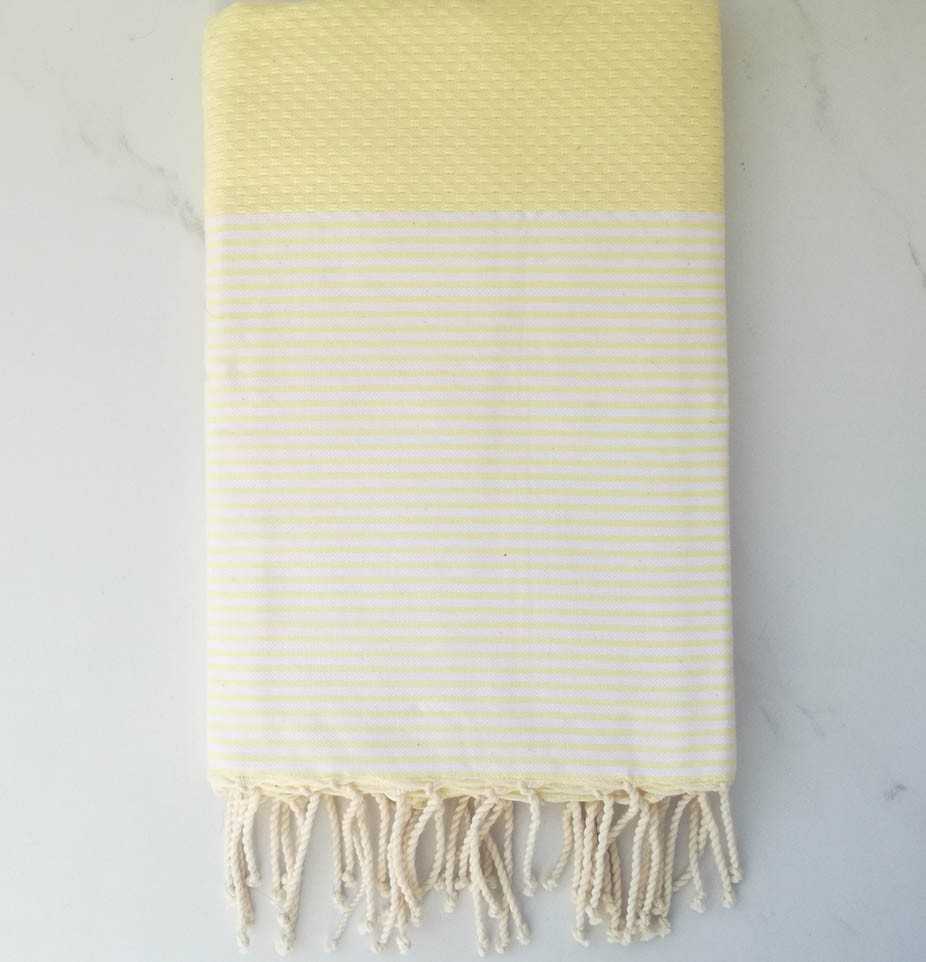 Fouta nid d'abeille jaune beurre 