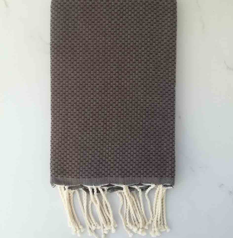 FOUTA nid d'abeille unie marron chocolat 