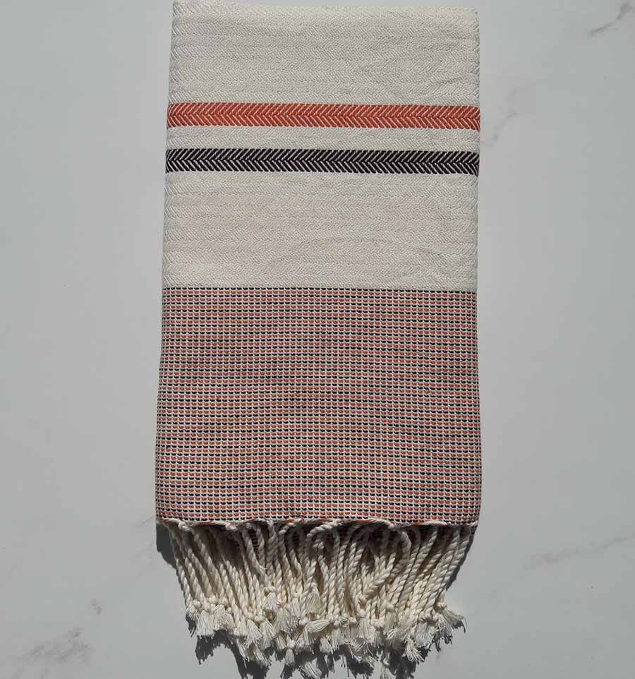 Chevron blanc crème, corail et taupe 