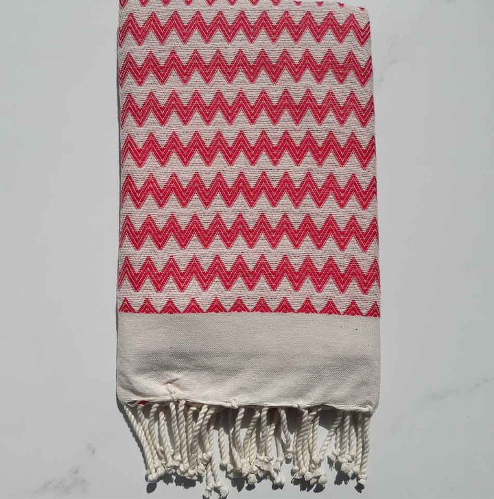 Fouta zigzag rose foncé 