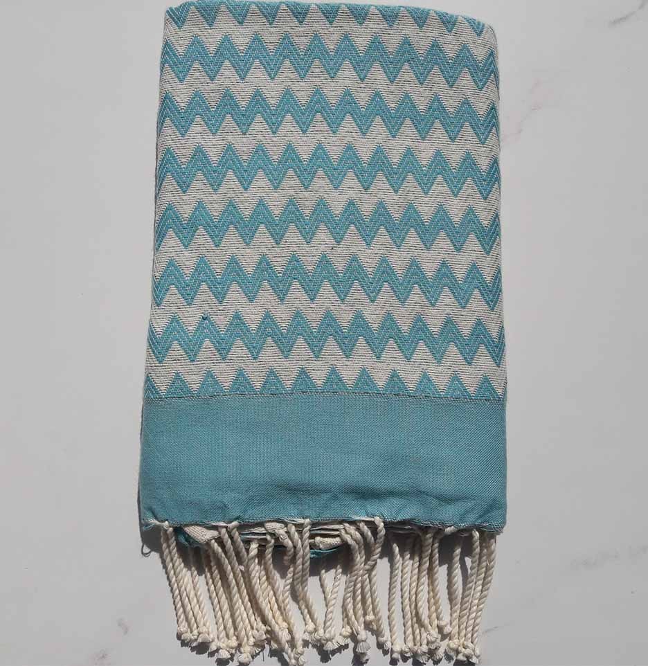 Fouta zigzag bleu et blanc crème 