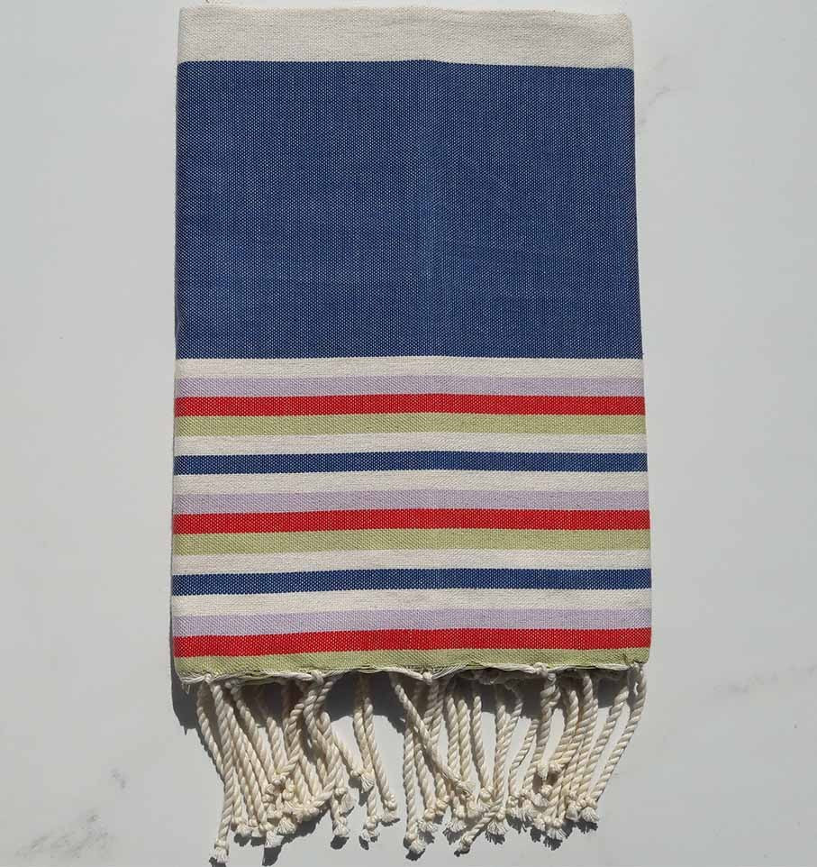 Fouta Plate blanc et bleu jean avec rayures 