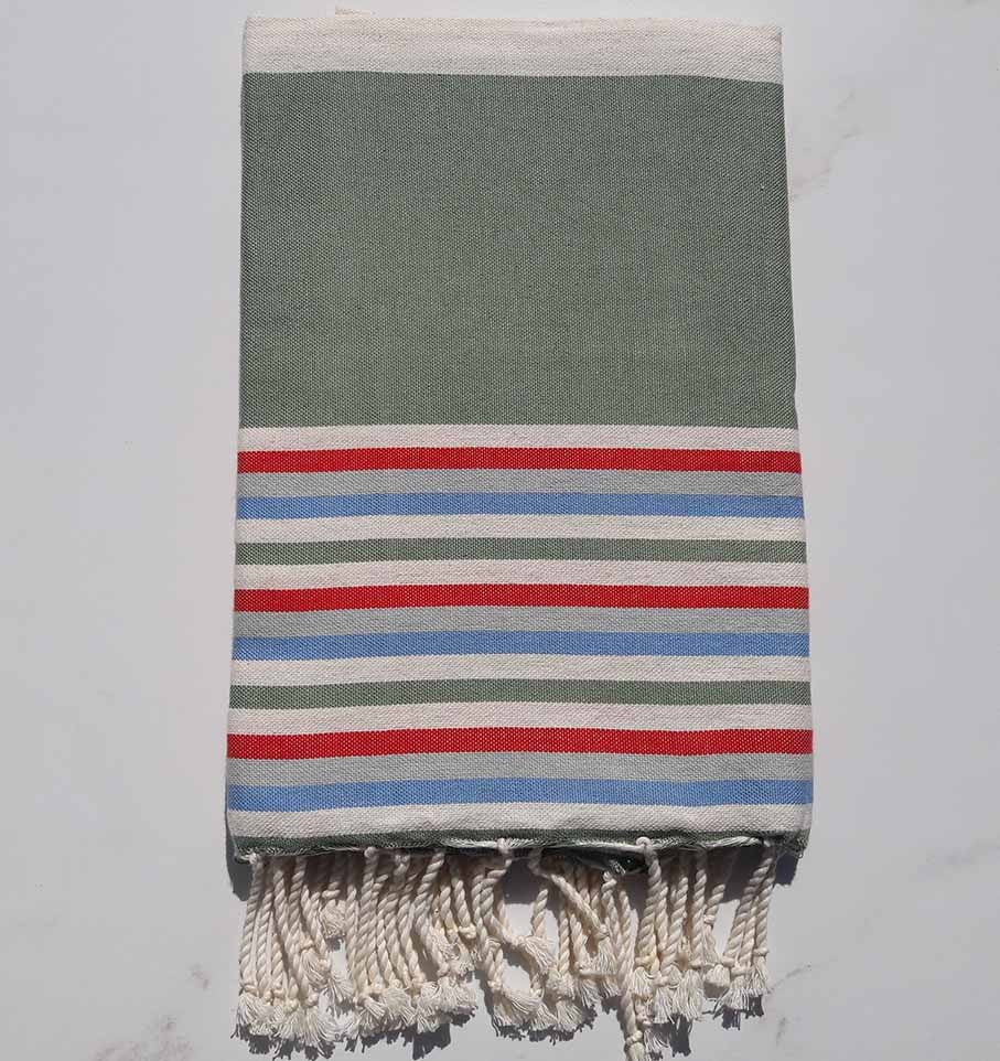 Fouta Plate vert mousse avec rayures 